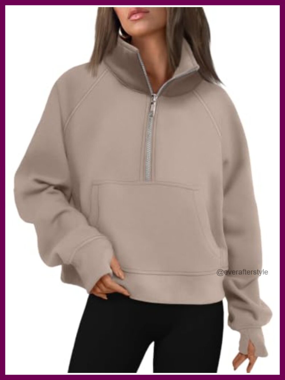 Womens Half Zip Fleece Pullover Sweatshirt Thumbholes Kangaroo Pocket